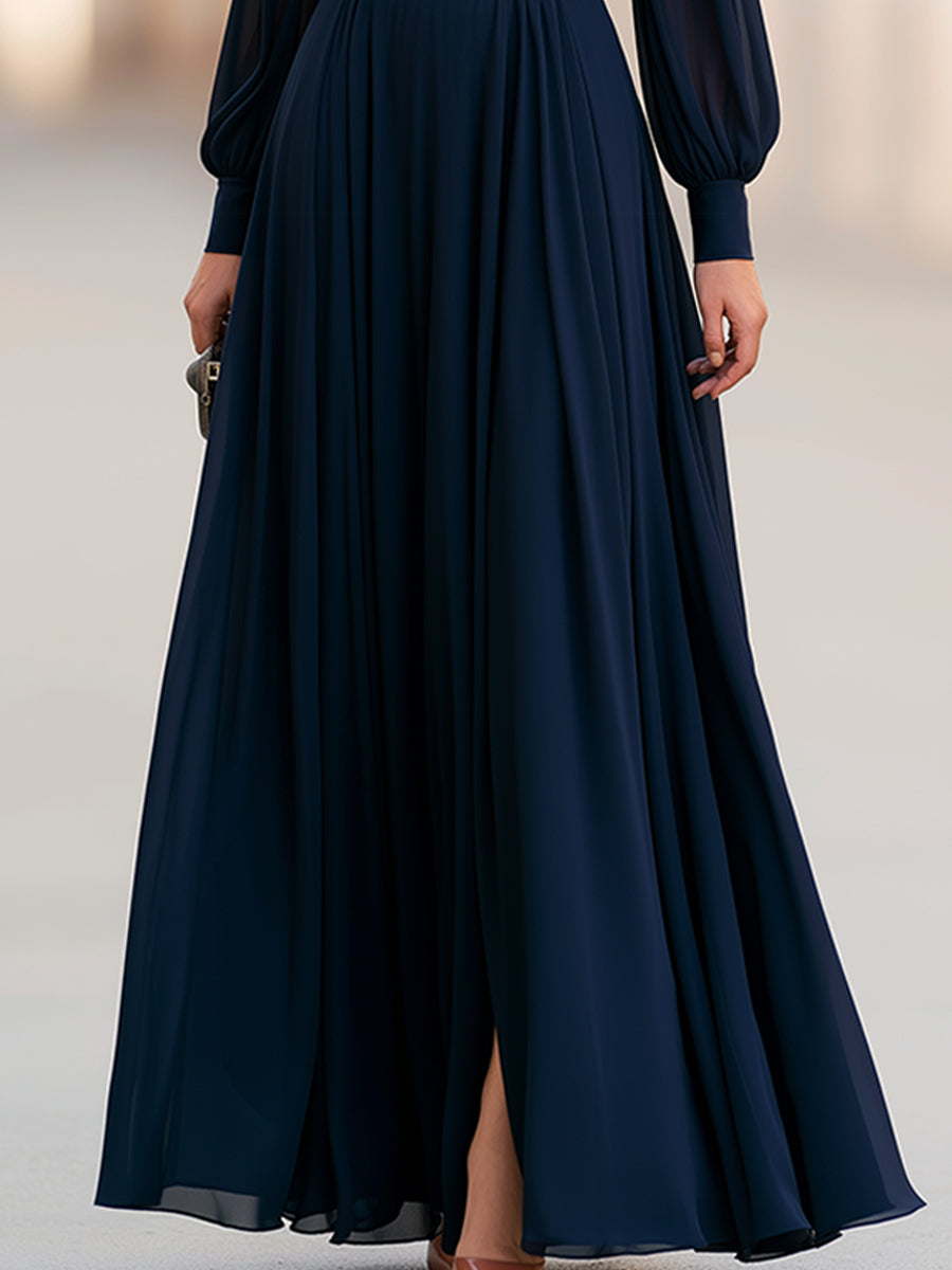 Elegant Chiffon Maxi Dress With Fitted Waist And Slit