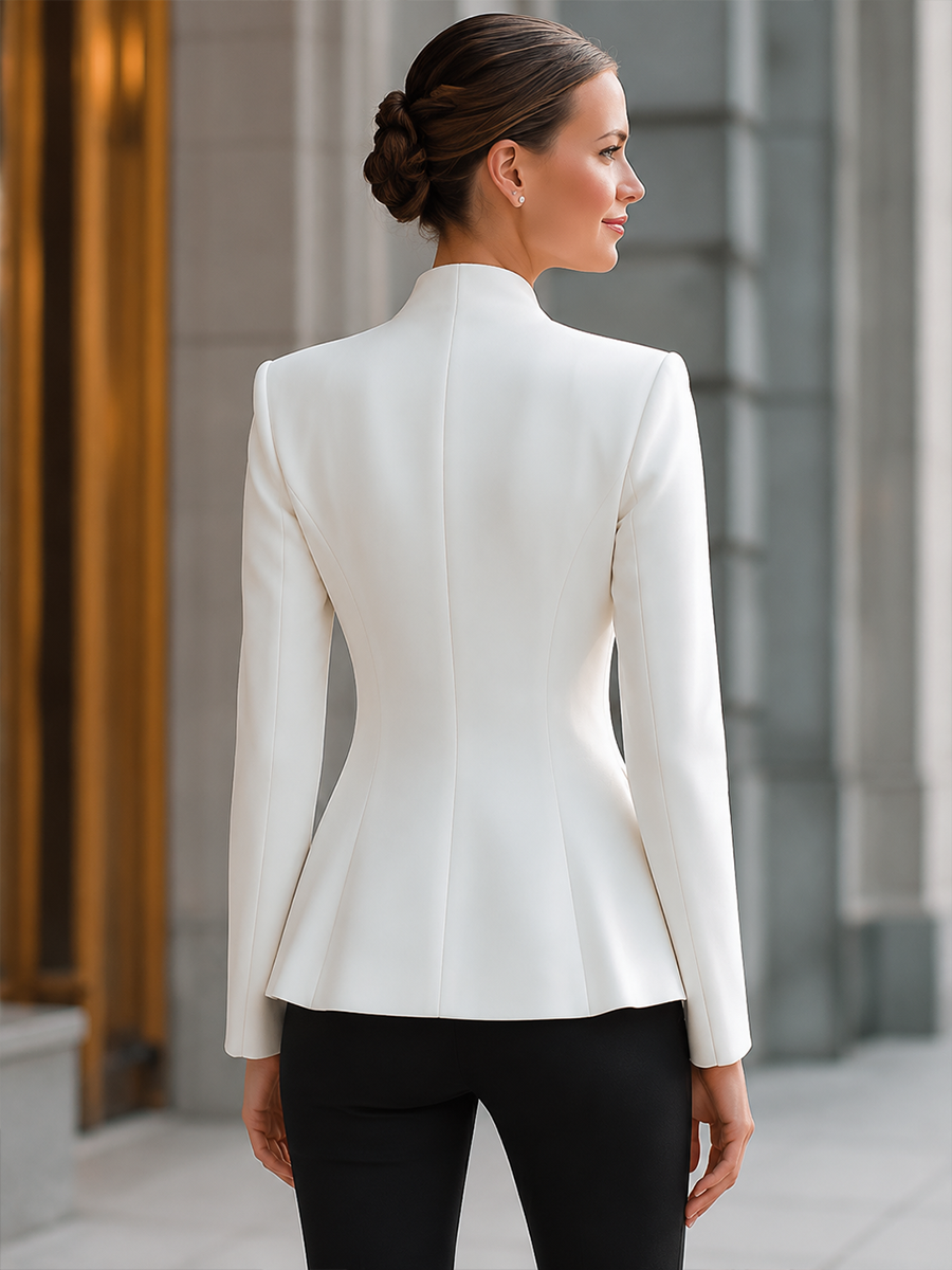 Collarless Open Front Blazer Elegant Slim Fit Long Sleeve Suit Jacket