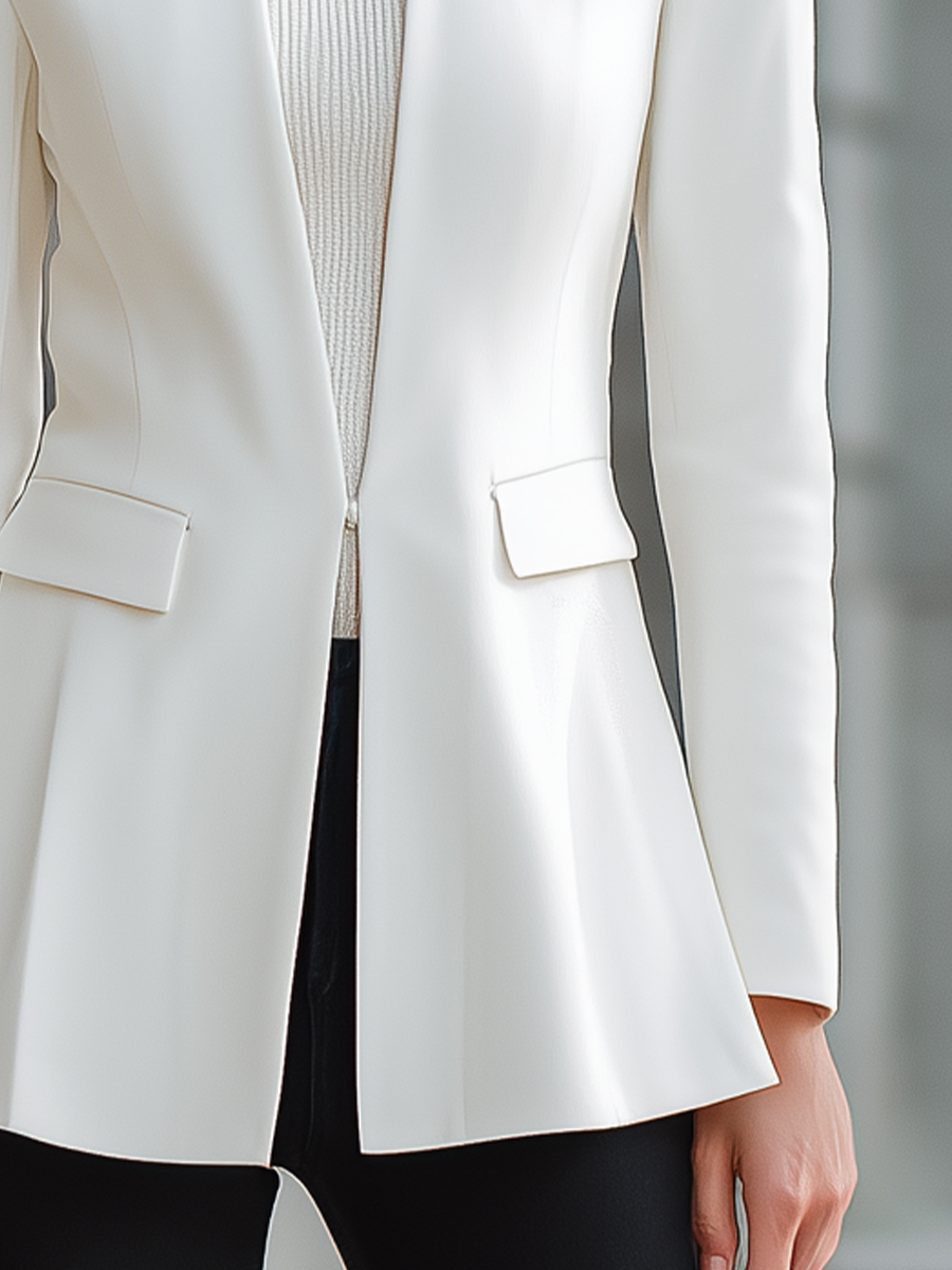 Collarless Open Front Blazer Elegant Slim Fit Long Sleeve Suit Jacket