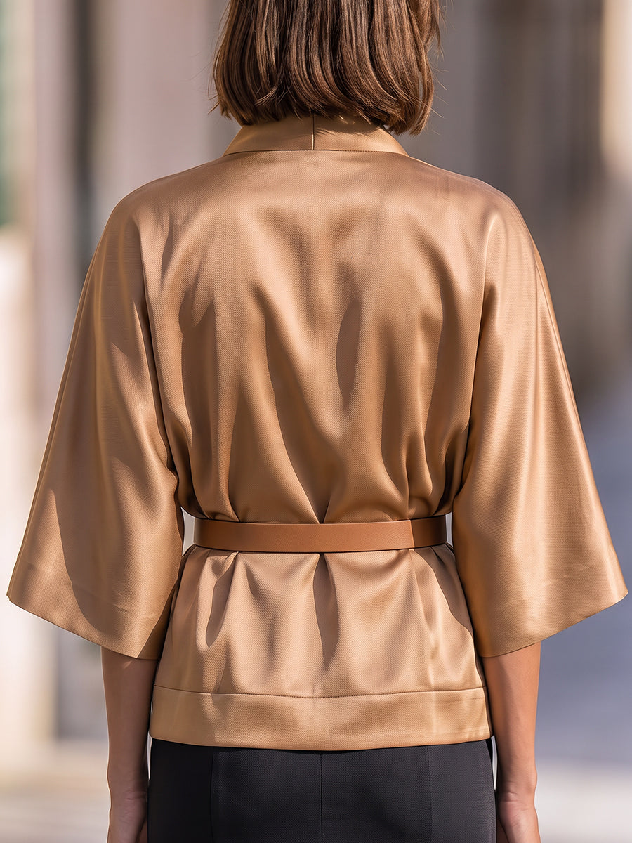 Draped Wrap Blouse With Belted Waist Design