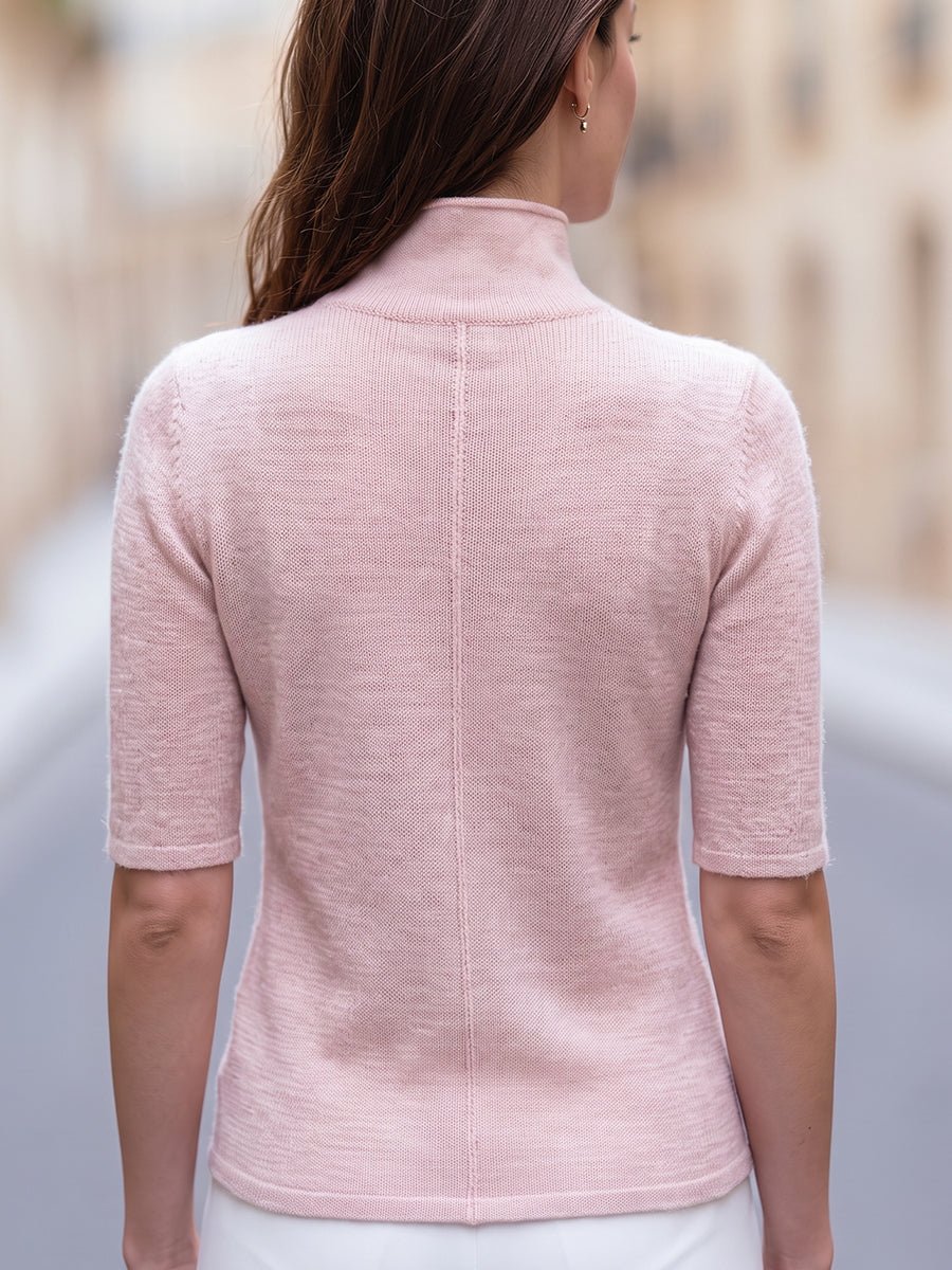 Button Detail Mock Neck Knit Top