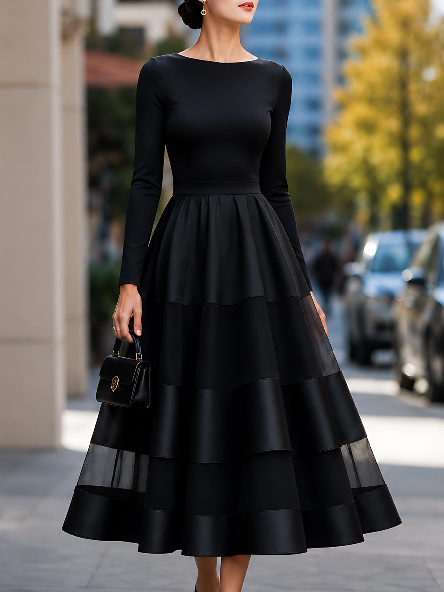 Satin Organza Tiered A-Line Maxi Dress