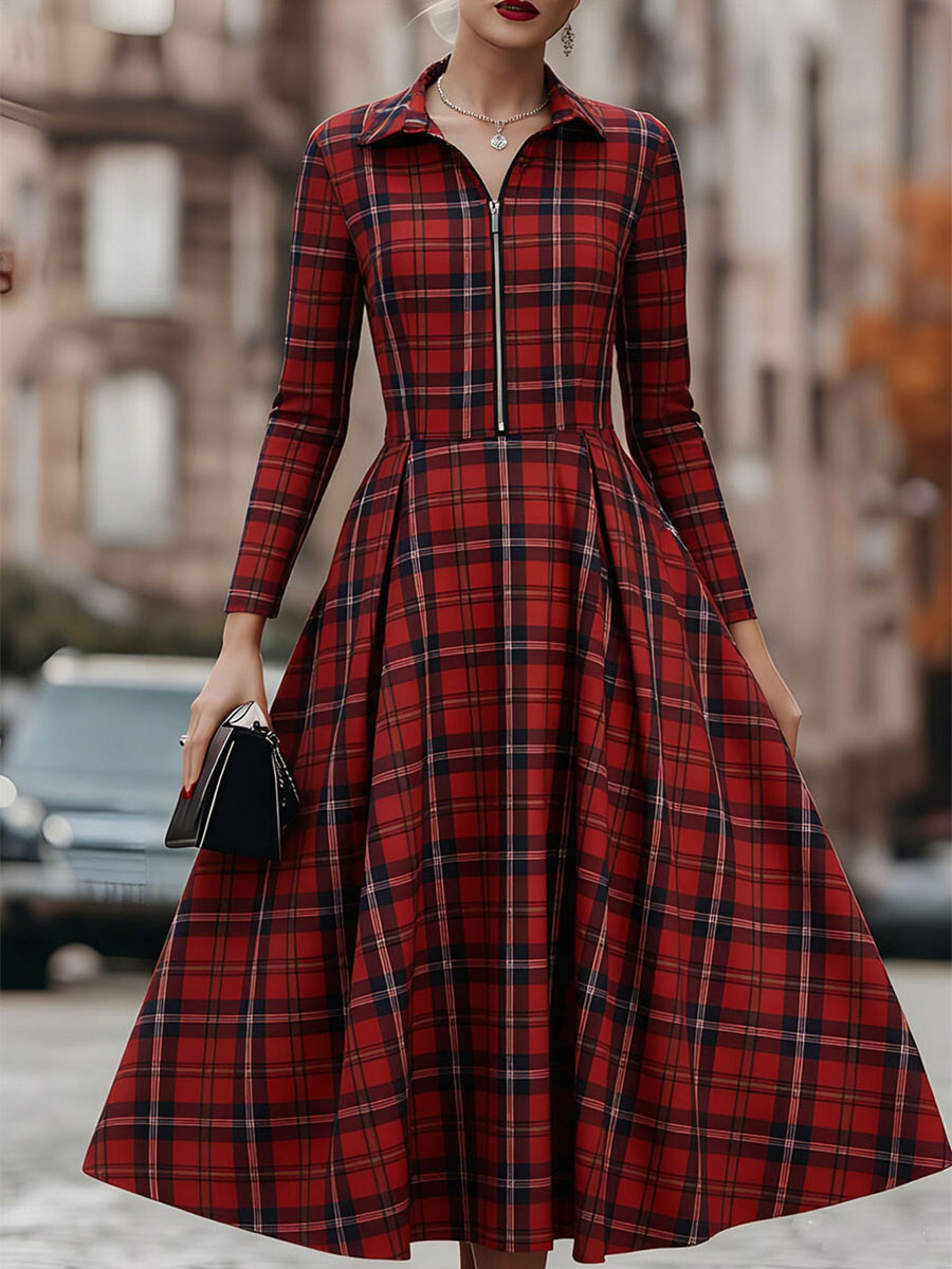 Elegant Long Sleeve Plaid Dress - Perfect Blend Of Classic And Contemporary