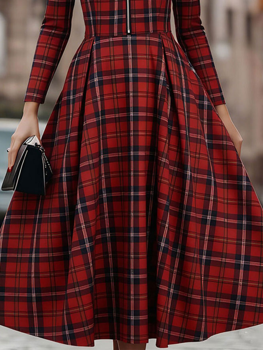 Elegant Long Sleeve Plaid Dress - Perfect Blend Of Classic And Contemporary