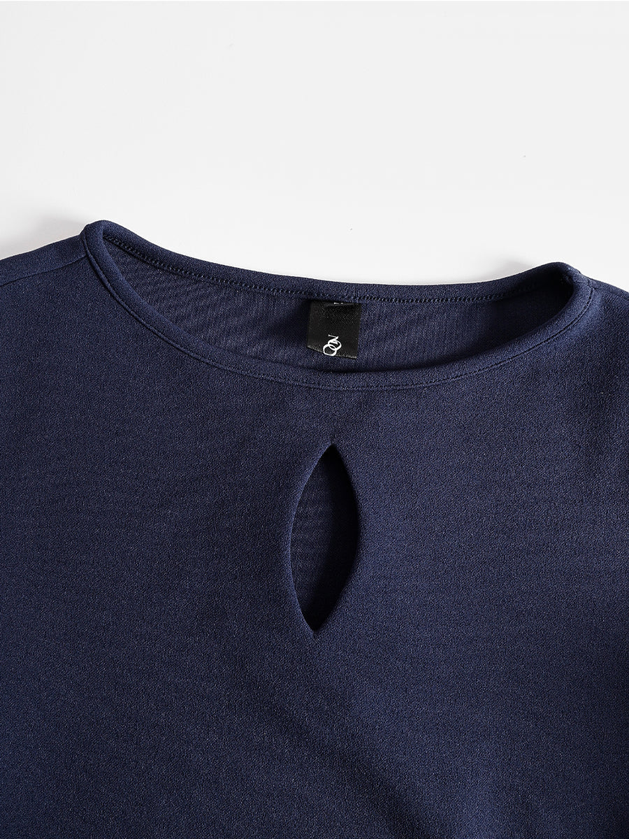Sleek Navy Cold-Shoulder Midi Dress With Keyhole Detail