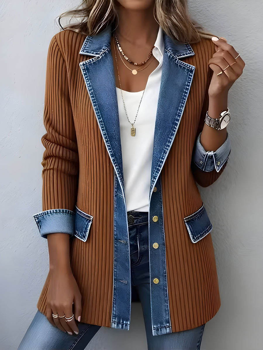 Luna™ Elegant Denim Lapel Combined Coat