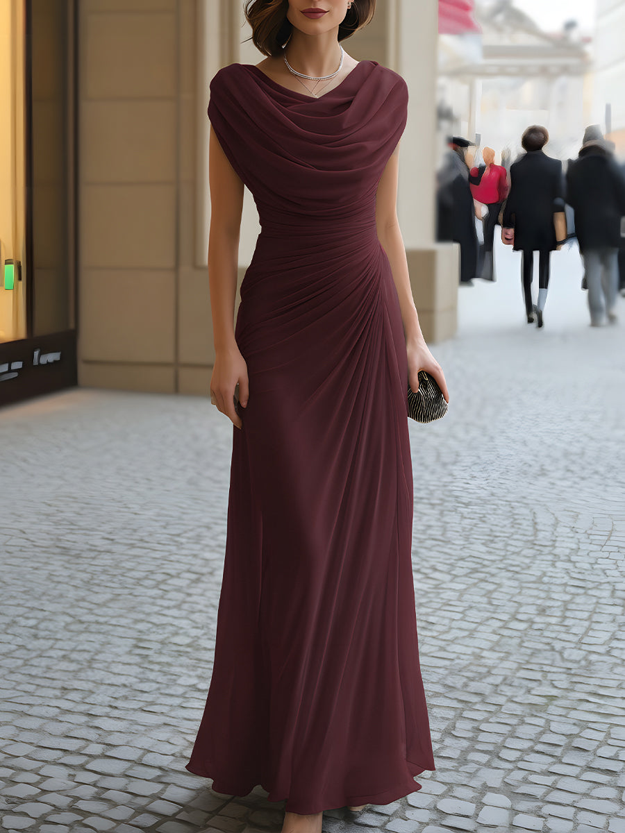 Draped Cowl-Neck Ruched Maxi Dress