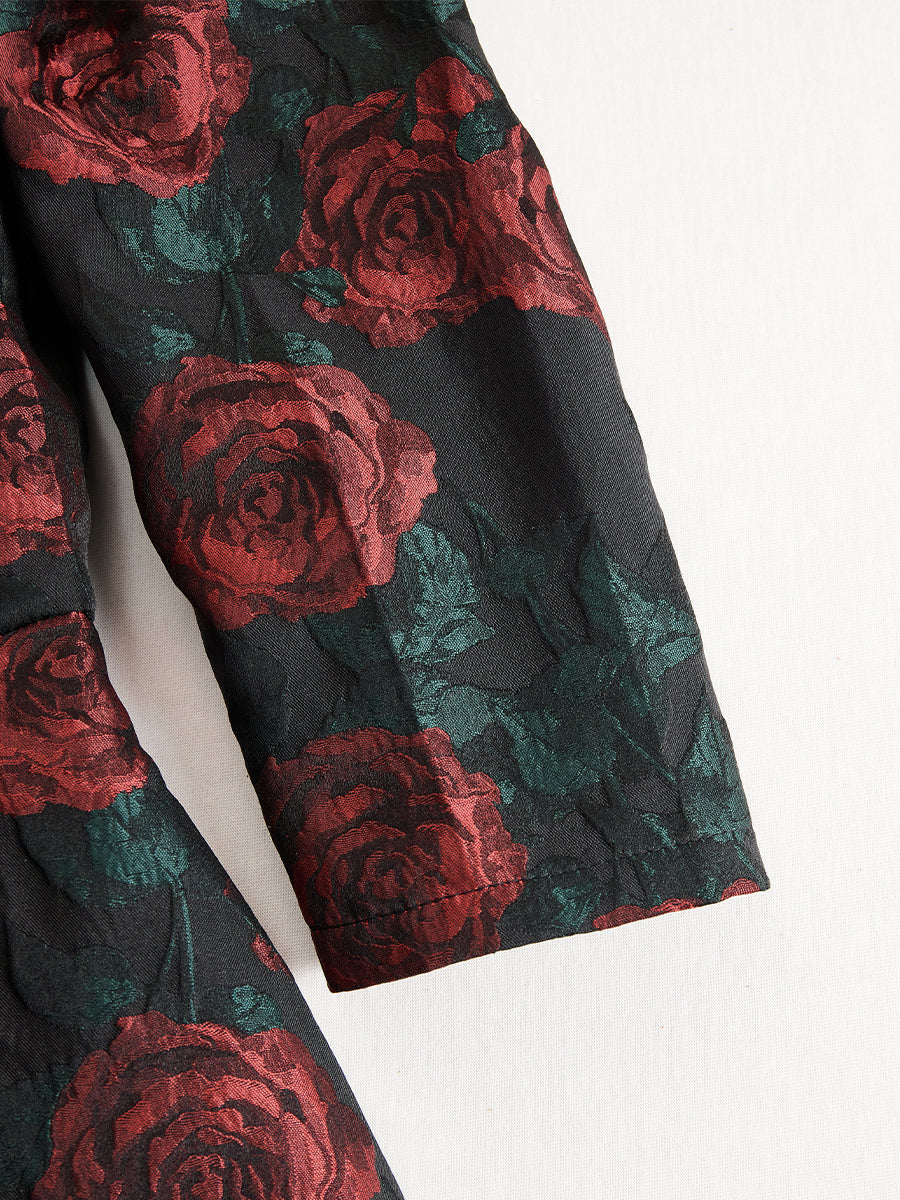 Elegant Jacquard Rose Print Midi Dress