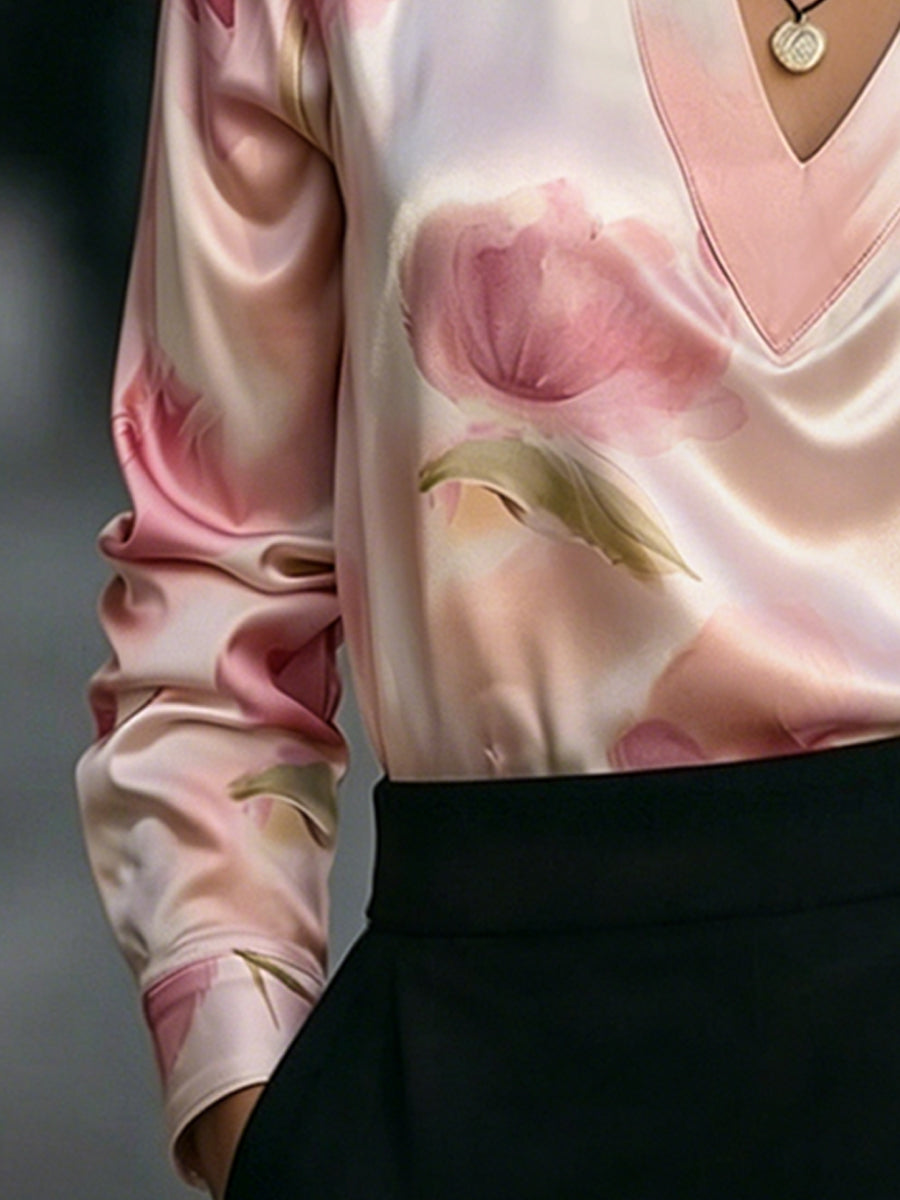 Elegant Satin Floral Blouse