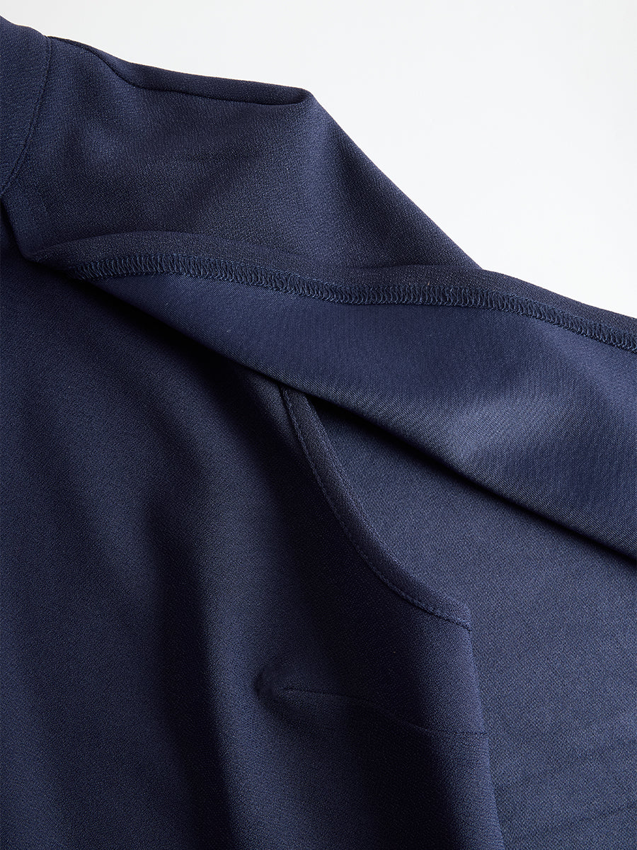 Elegant Navy Cape-Sleeve Midi Dress