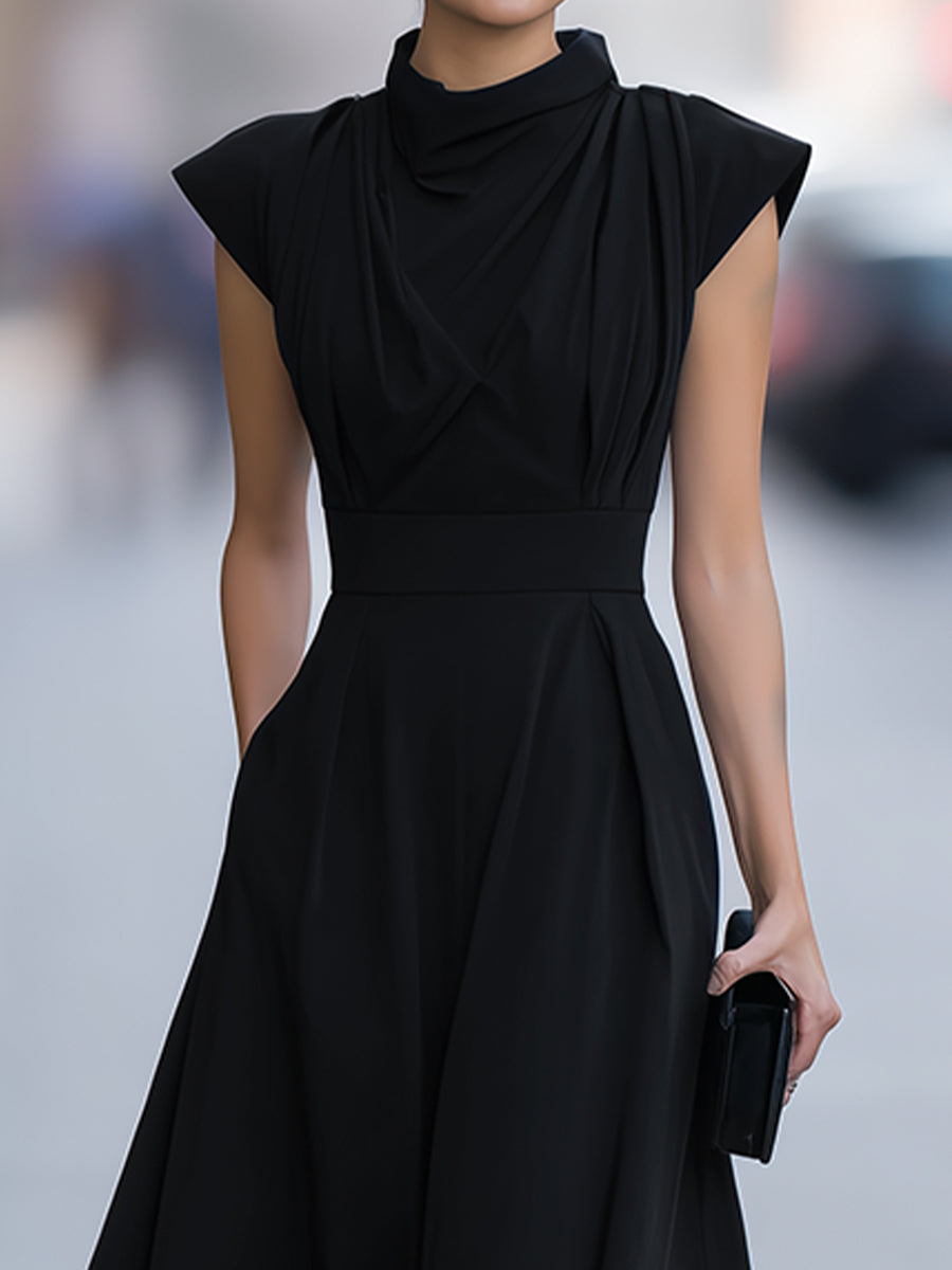 Draped Cap-Sleeve Maxi Dress With Defined Waist