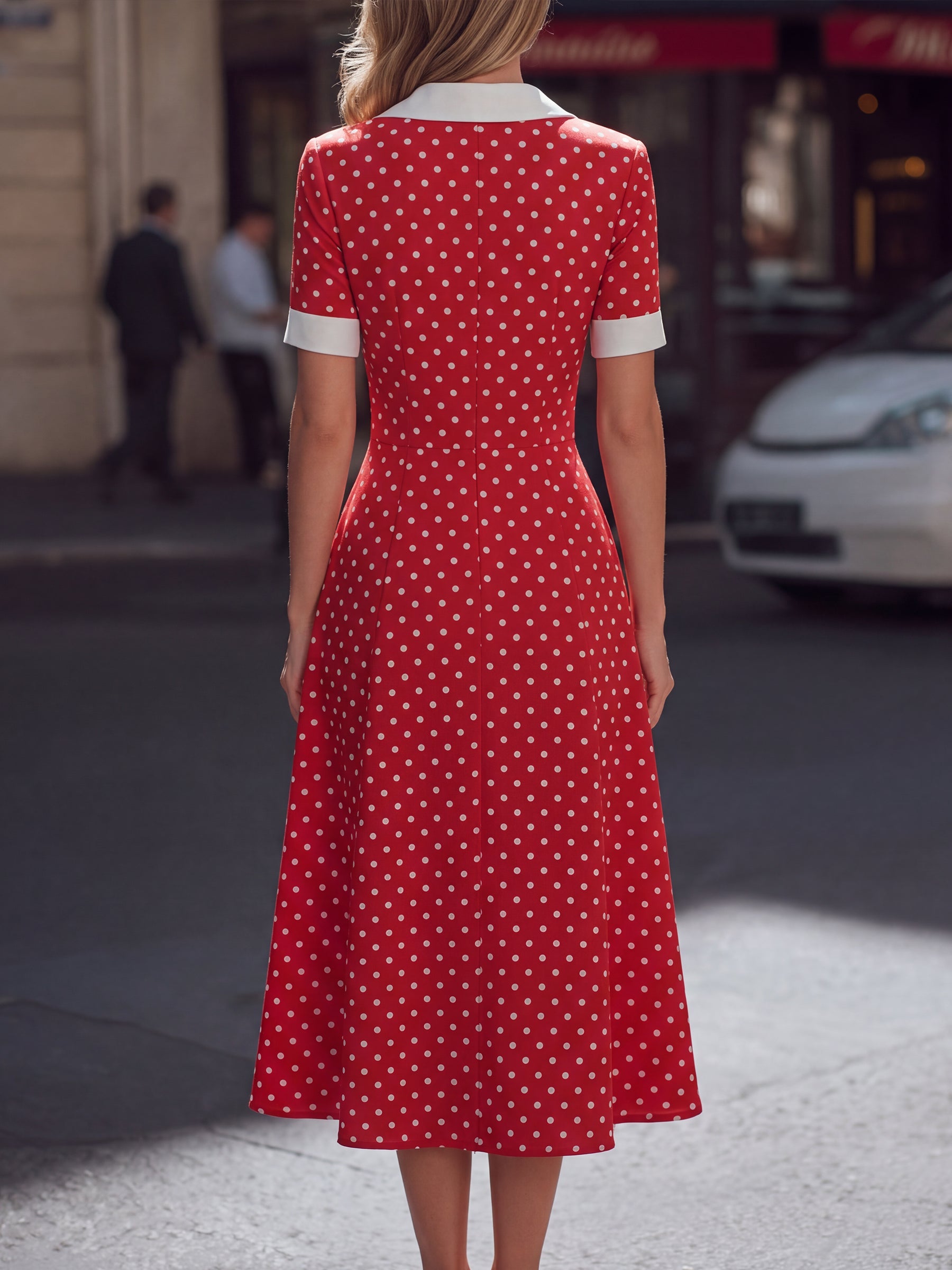 Vintage-Inspired Polka Dot Lapel Midi Dress