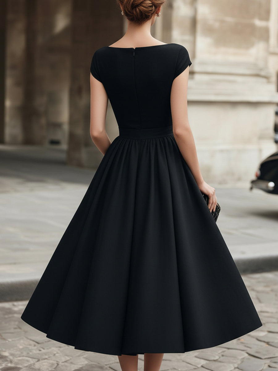Cap-Sleeve Bow-Waist Midi Dress