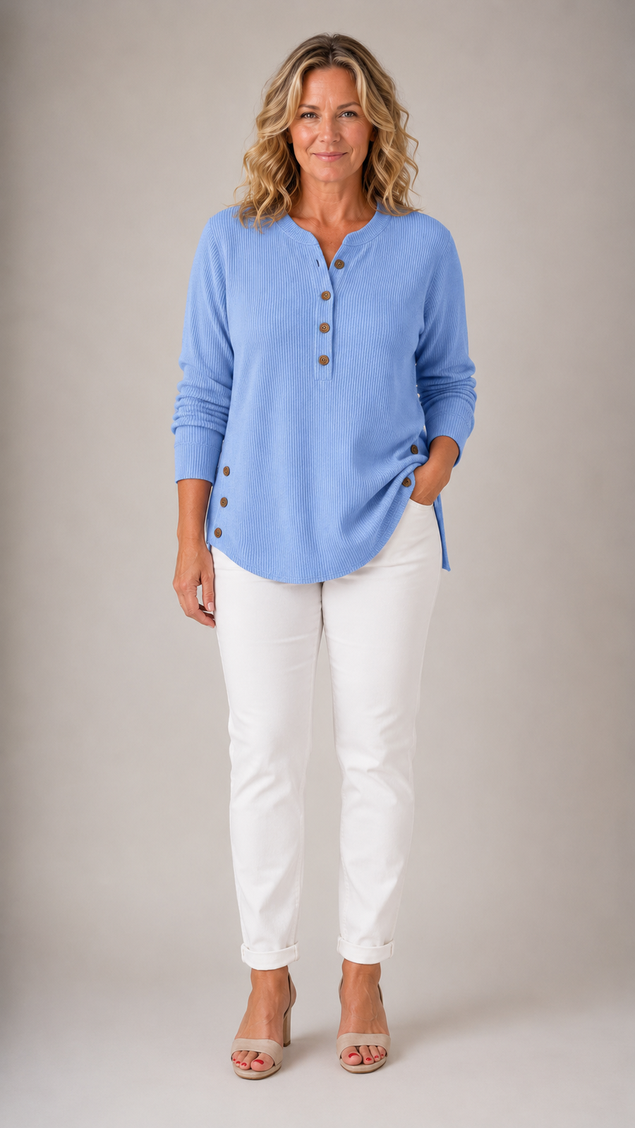 Renata Ribbed Button Detail Tunic