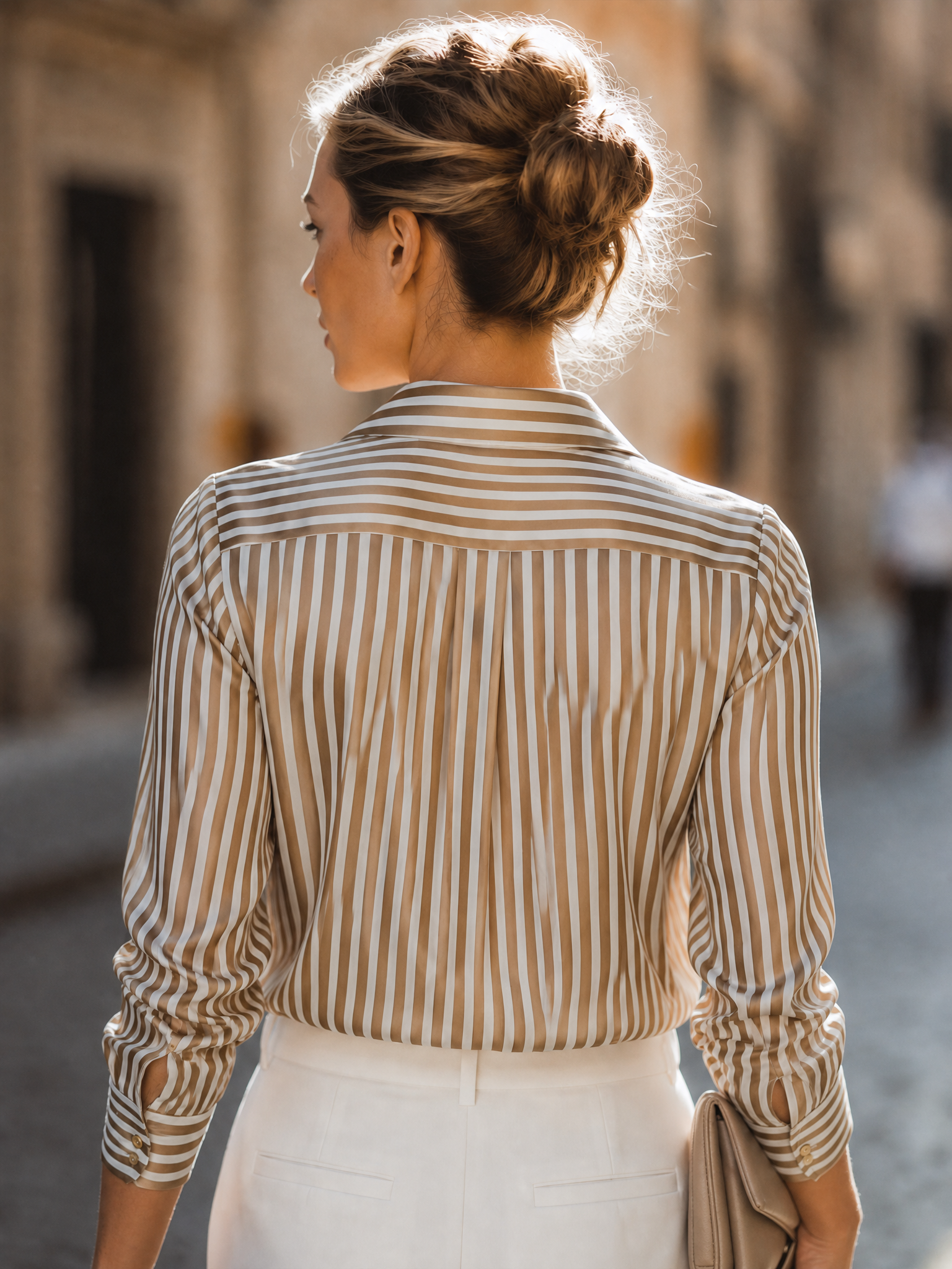Striped Button-Front Collared Shirt