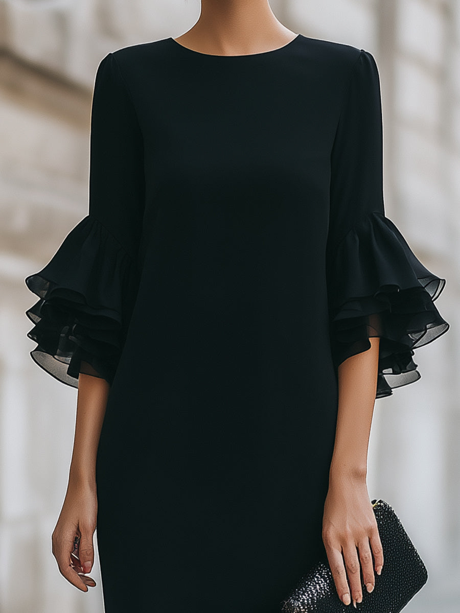 Black Dress With Ruffled Sheer Sleeves