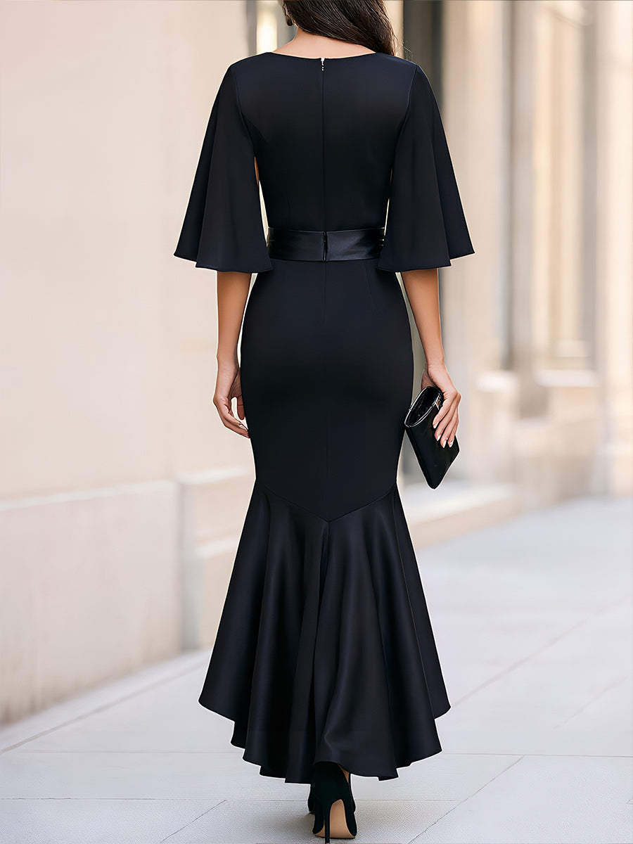 Elegant Ruffle Hem Mermaid Midi Dress