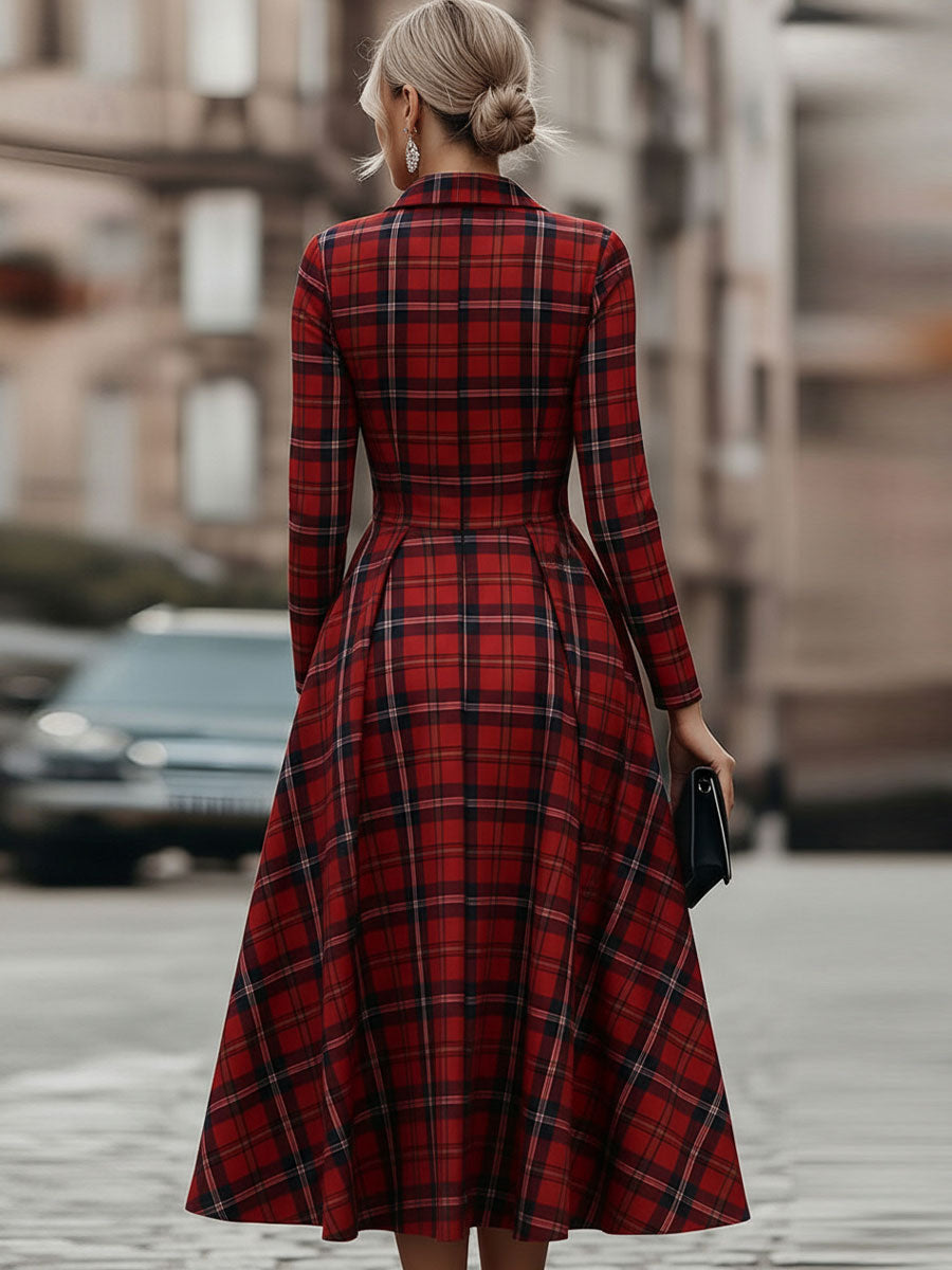 Elegant Long Sleeve Plaid Dress - Perfect Blend Of Classic And Contemporary