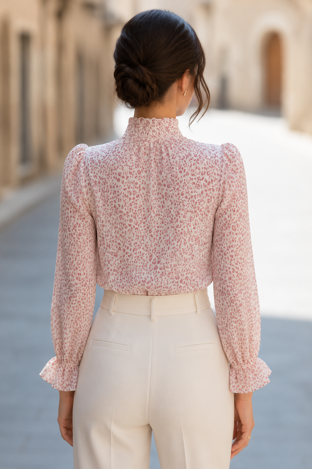 Elegant Printed High Neck Long Sleeve Blouse