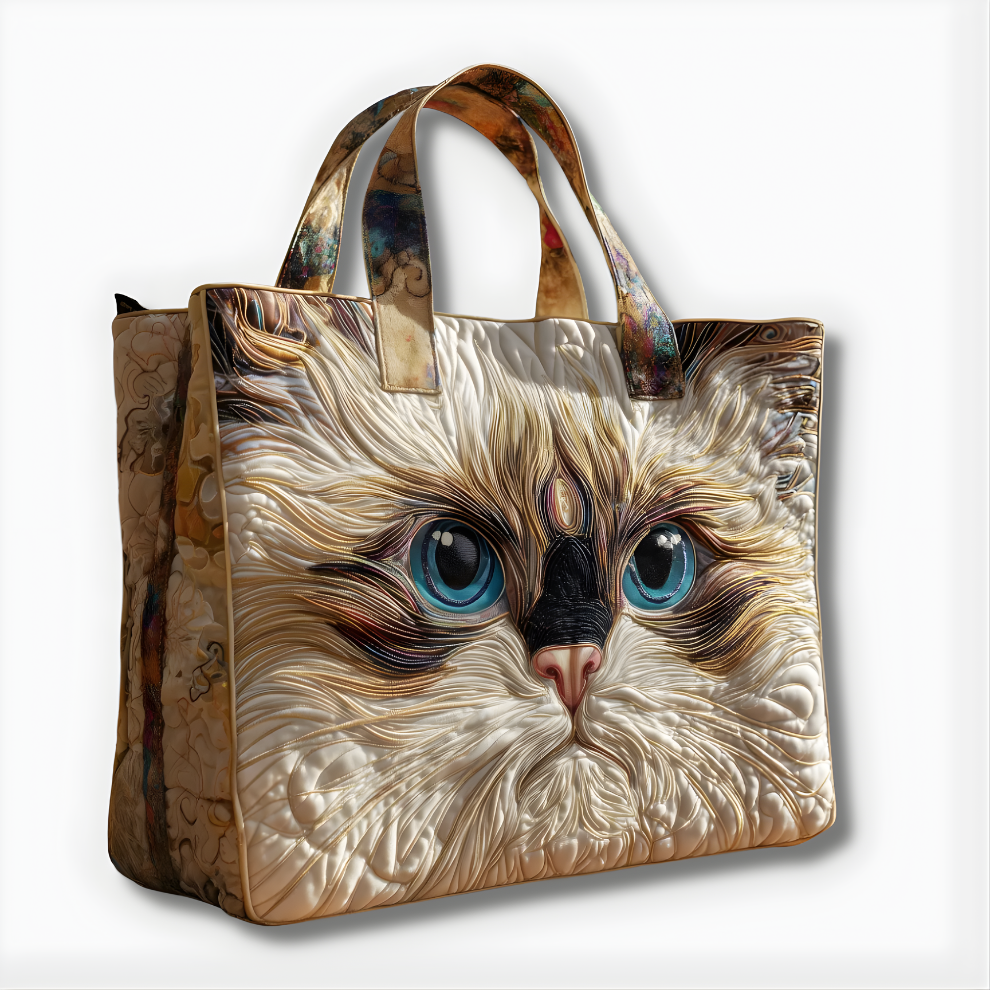 Celestial Blue-Eyed Kitty | Handmade Quilted Tote