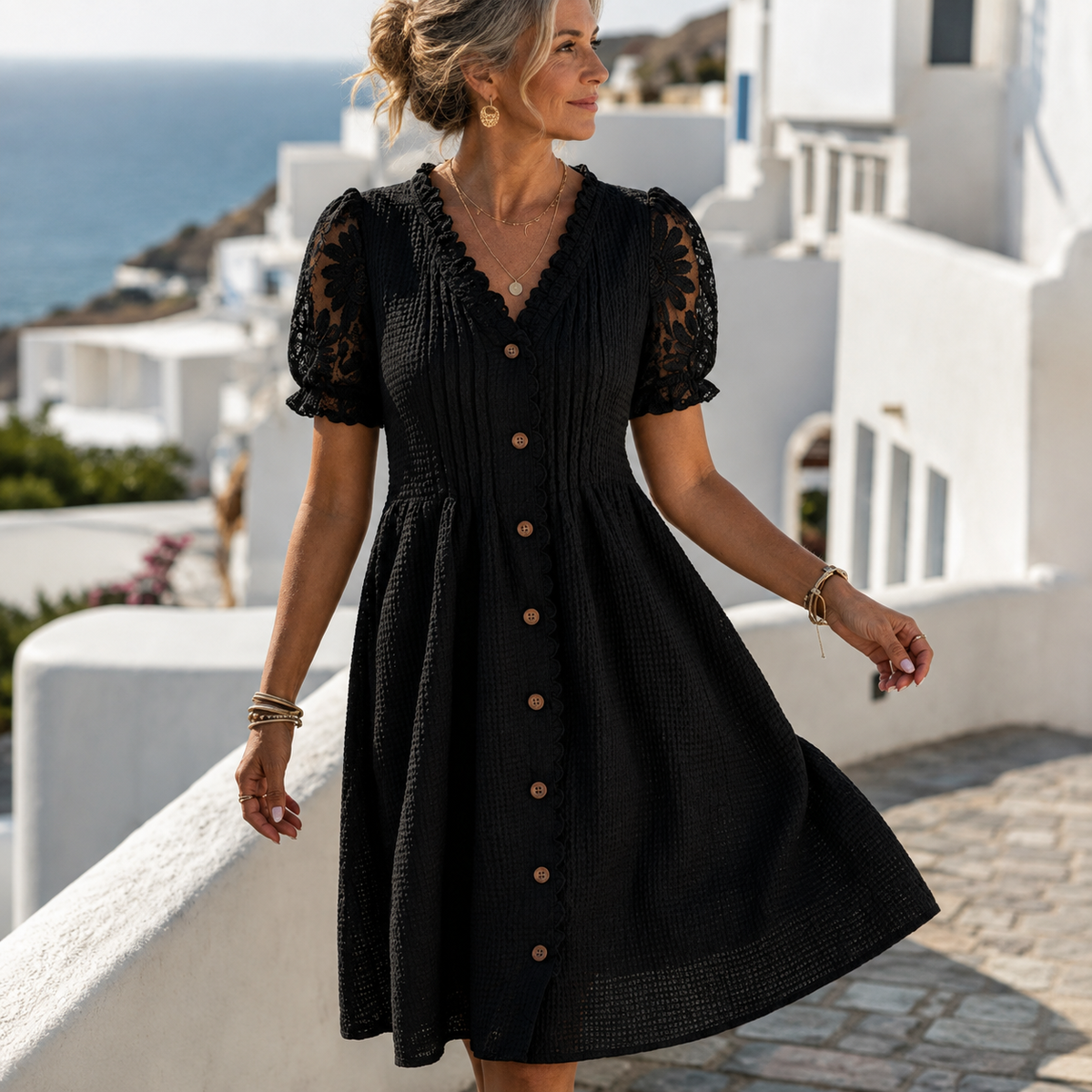 Amelie | Lace Trim Midi Dress