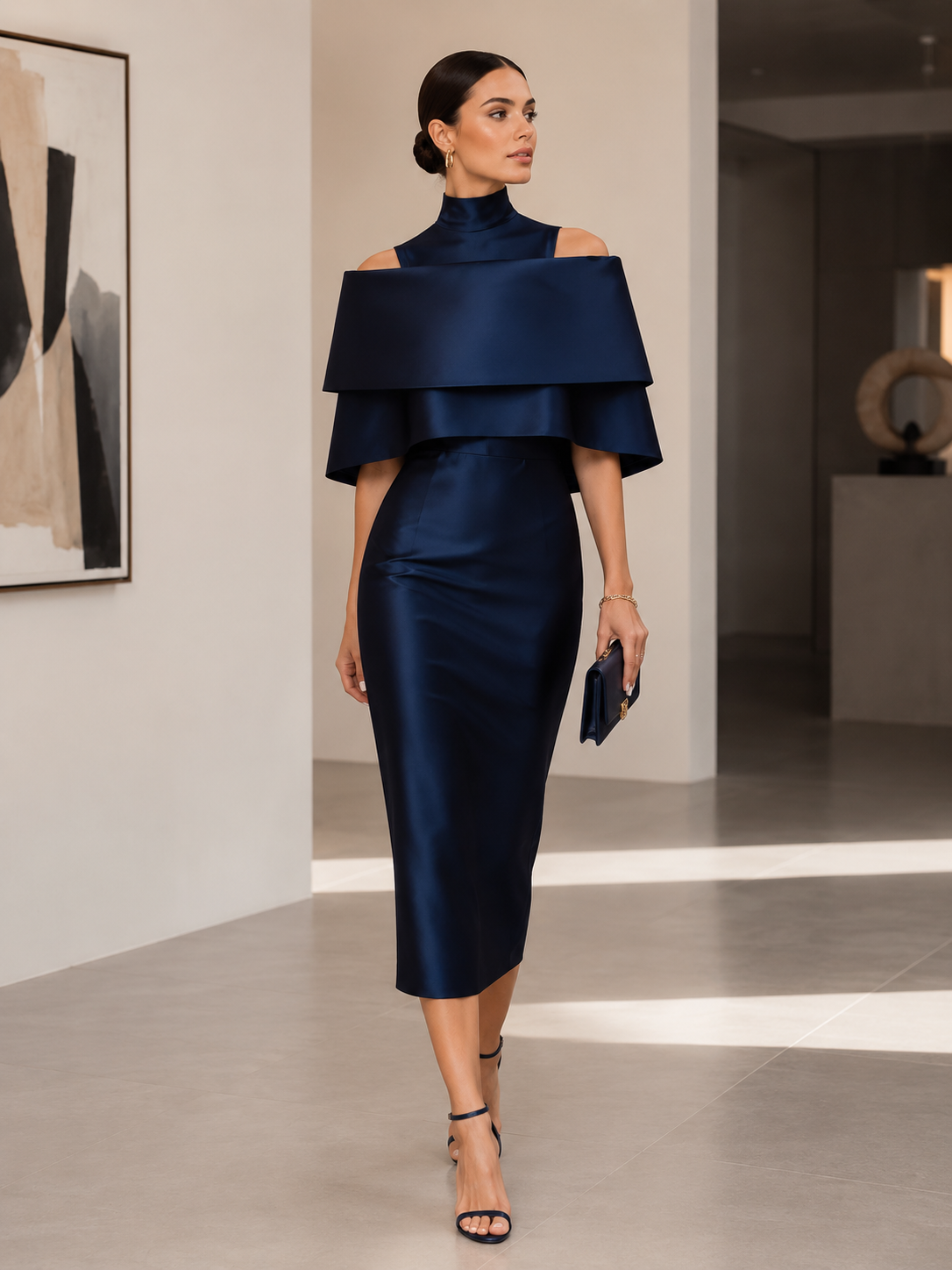 Off-Shoulder Layered Midi Dress