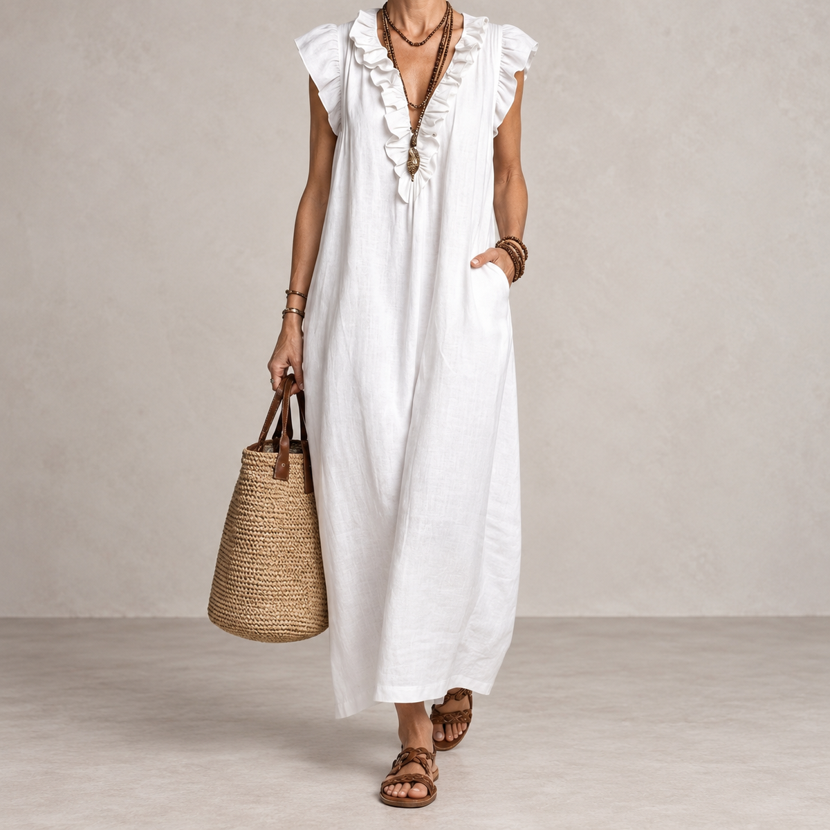 Josette | Ruffle V-Neck Maxi Dress