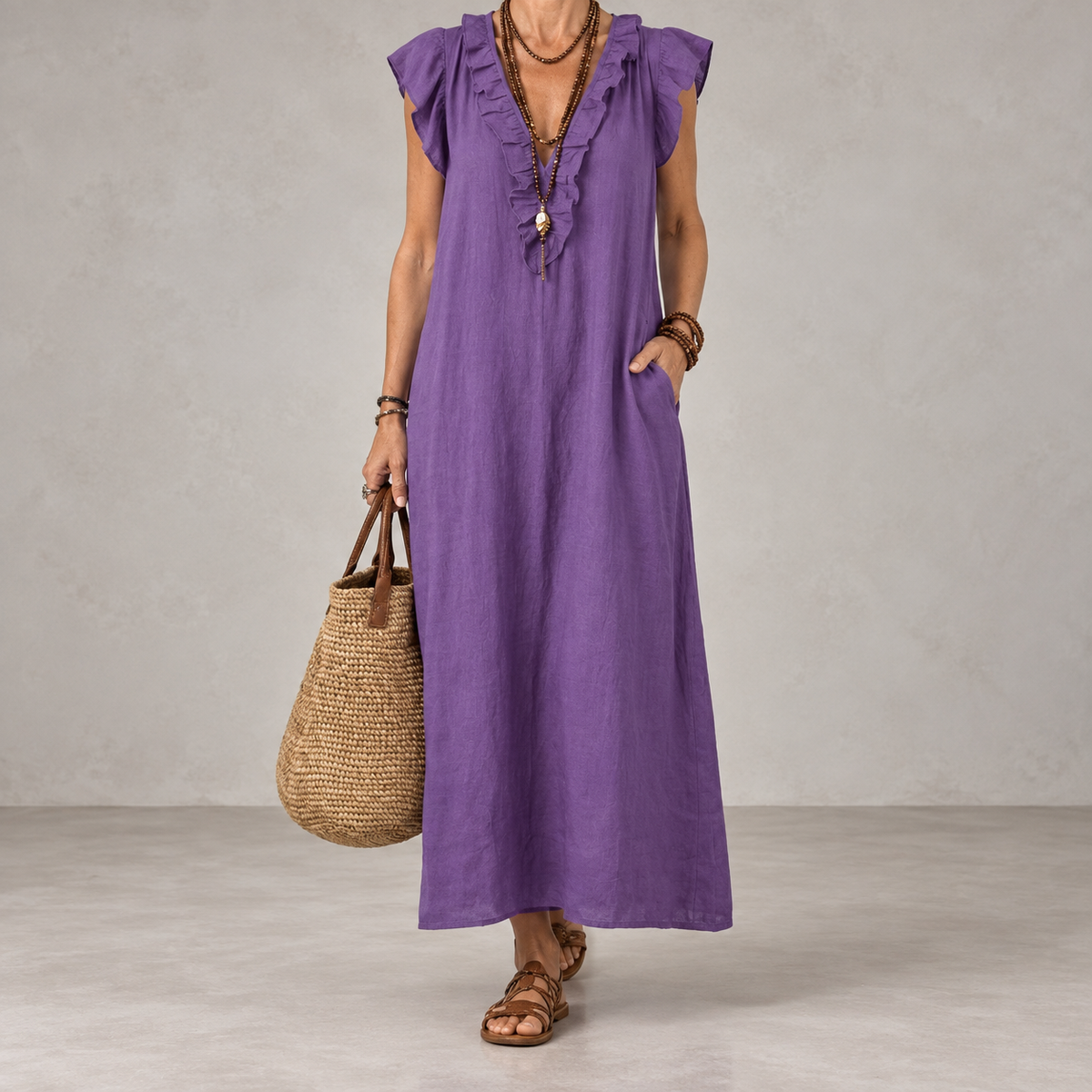 Josette | Ruffle V-Neck Maxi Dress