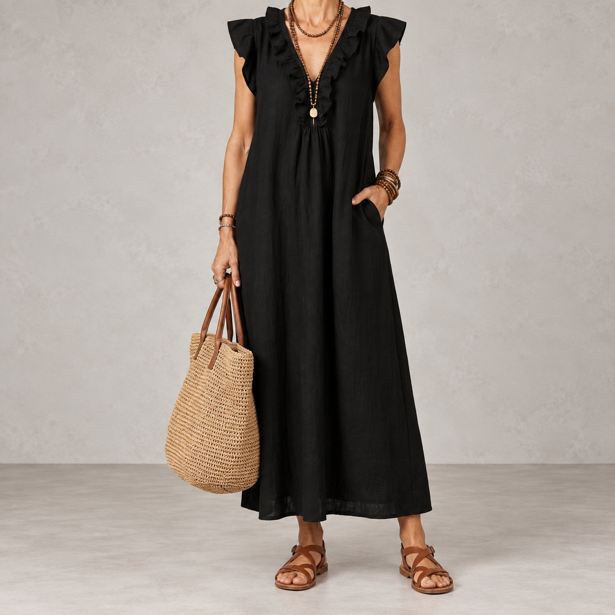 Josette | Ruffle V-Neck Maxi Dress