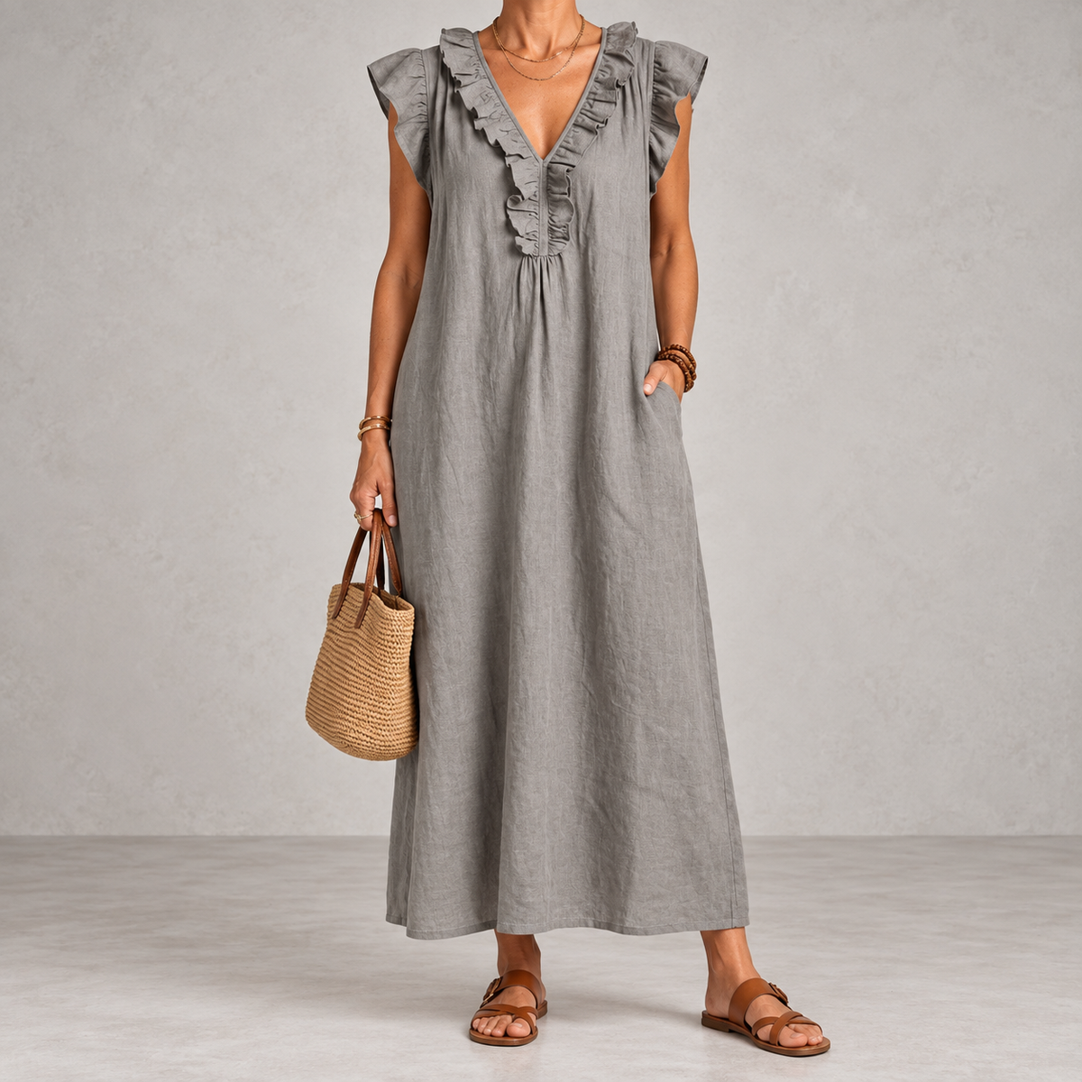 Josette | Ruffle V-Neck Maxi Dress