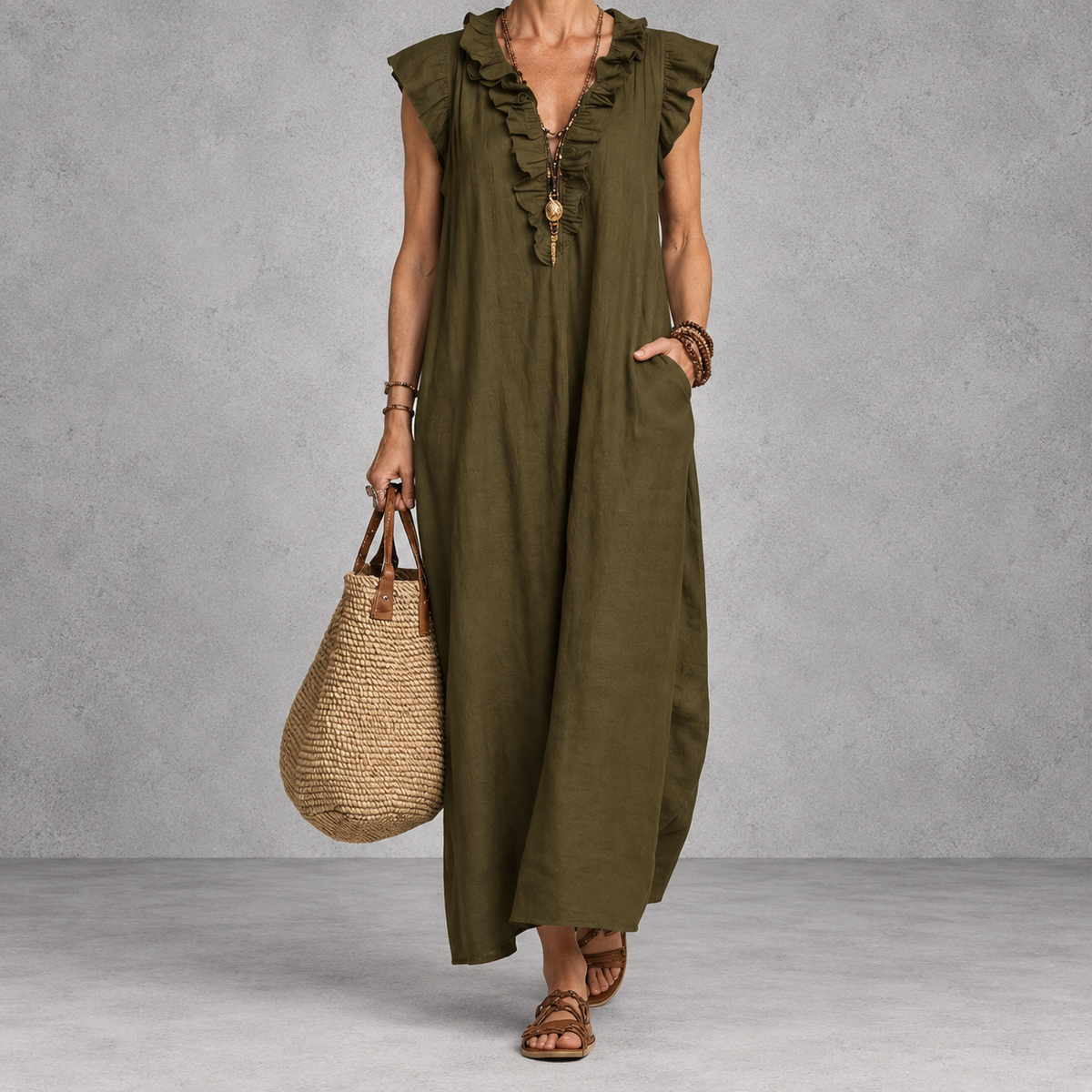 Josette | Ruffle V-Neck Maxi Dress