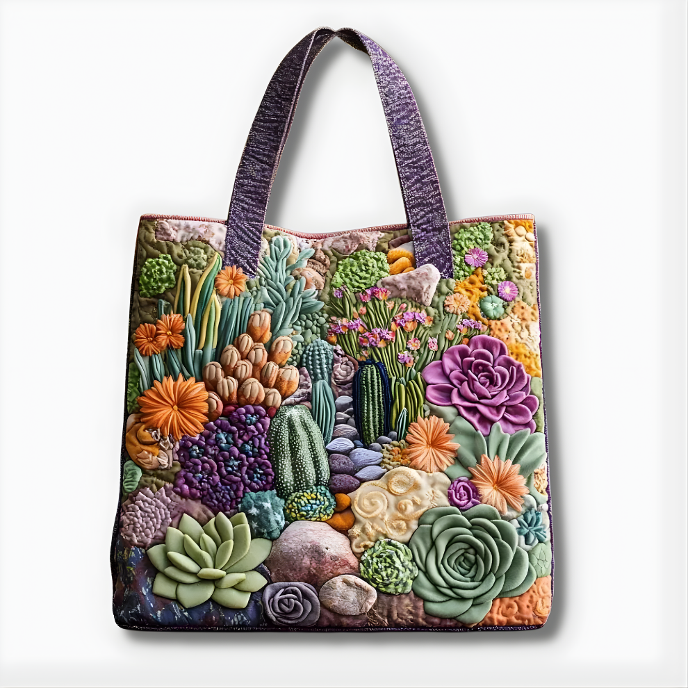 Colorful Succulent Garden | Handmade Quilted Tote