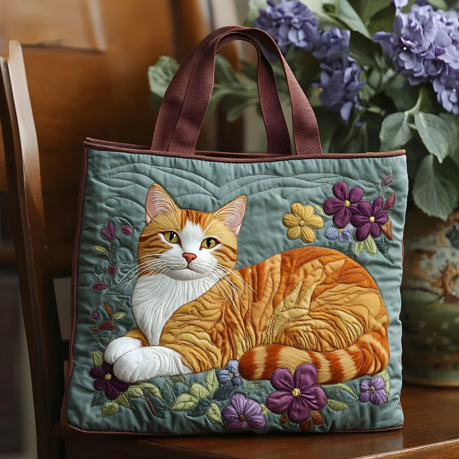 Cozy Ginger Cat Floral | Handmade Quilted Tote