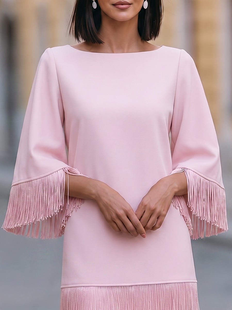 Tassel-Trimmed Layered Midi Dress