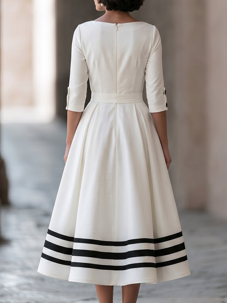 Contrast Stripe A-Line Midi Dress