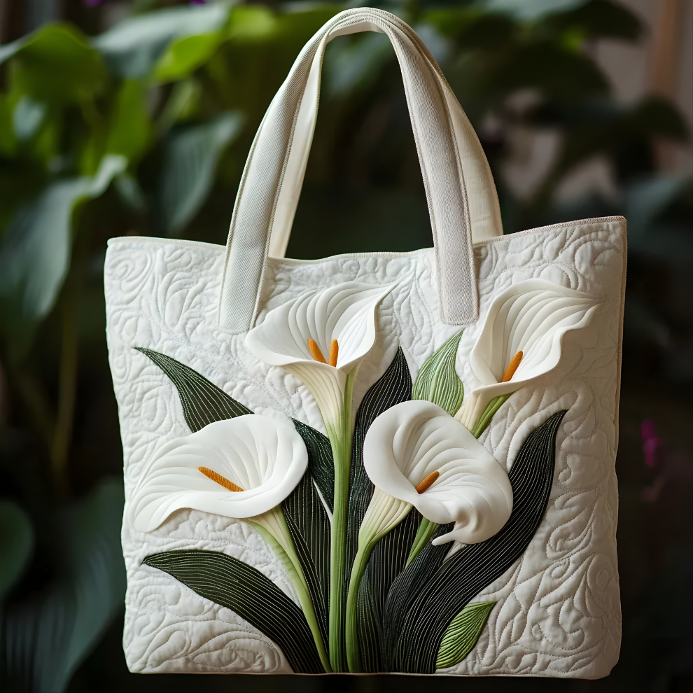 Elegant Calla Lily Bloom | Handmade Quilted Tote
