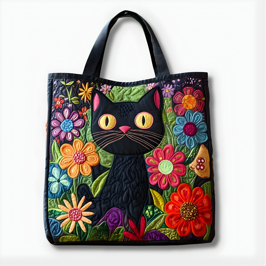 Midnight Garden Cat | Handmade Quilted Tote