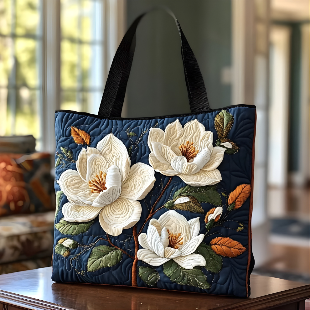 Midnight Magnolia Elegance | Handmade Quilted Tote