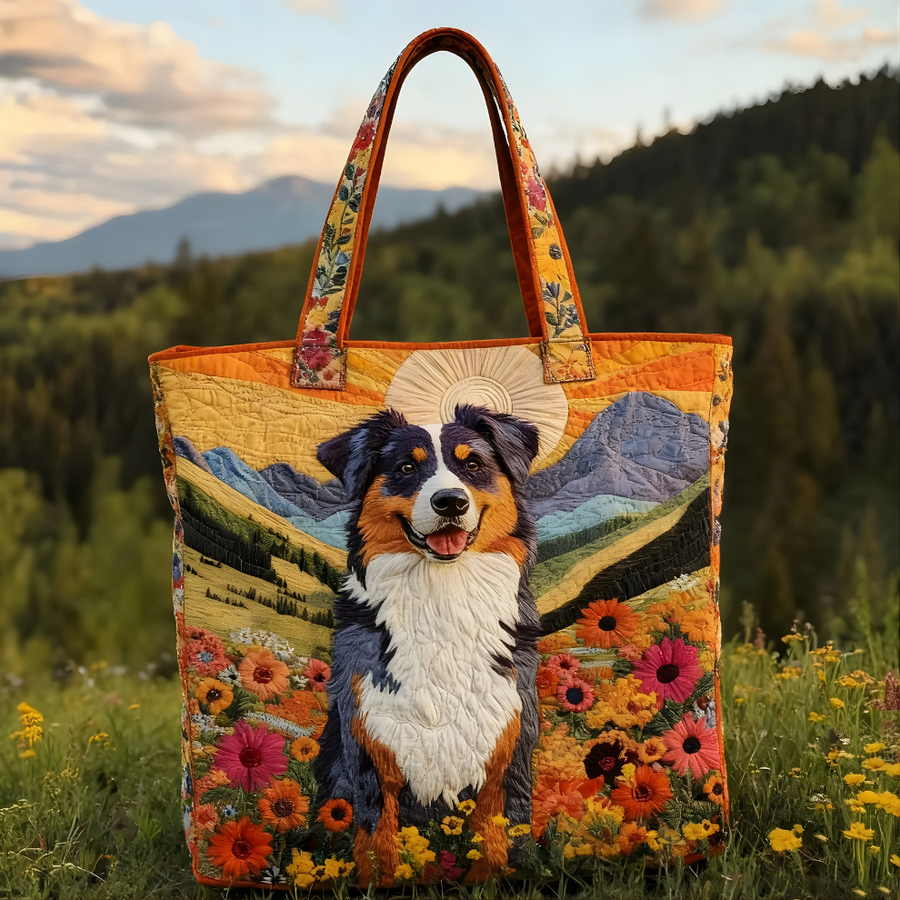 Mountain Sunset Aussie Shepherd | Handmade Quilted Tote