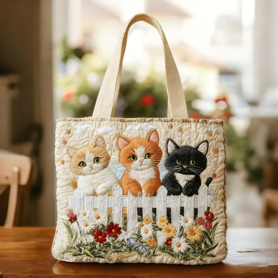 Playful Kittens Garden Fence | Handmade Quilted Tote
