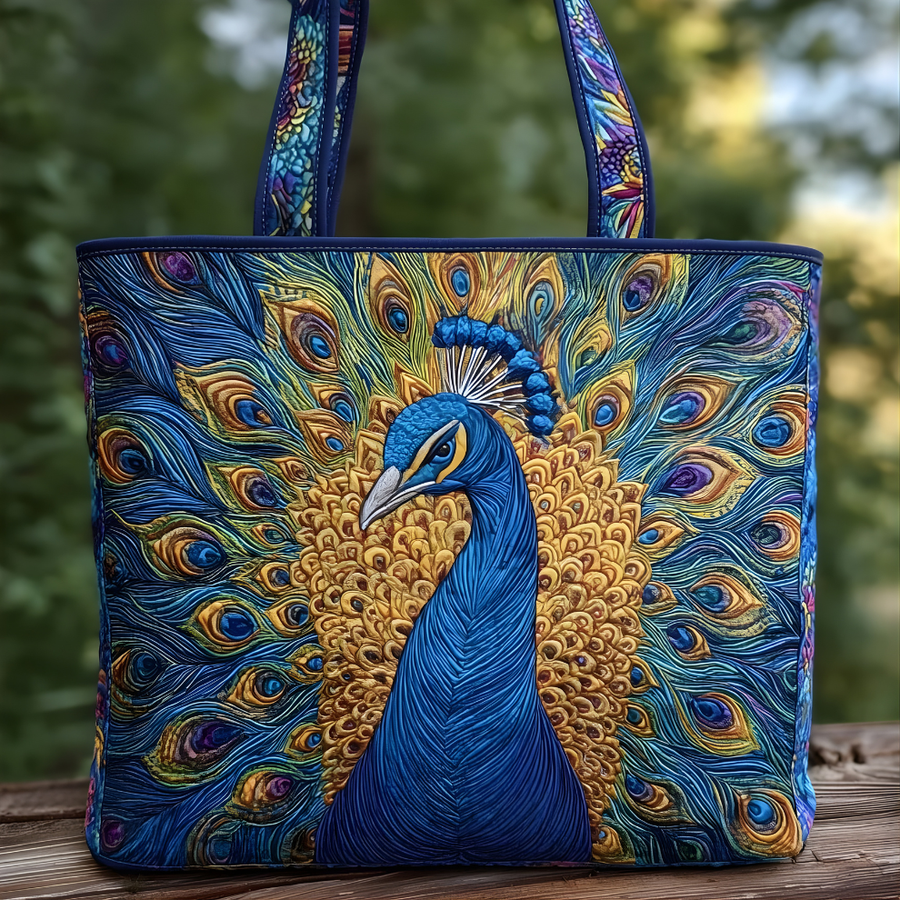 Royal Peacock Elegance | Handmade Quilted Tote