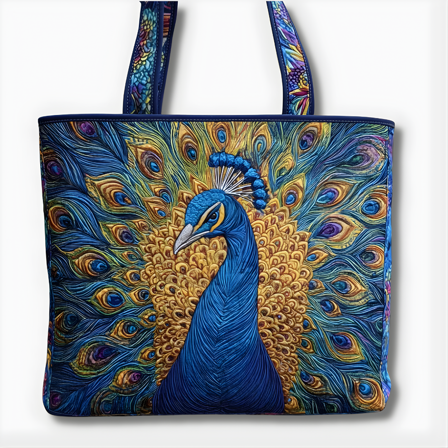Royal Peacock Elegance | Handmade Quilted Tote