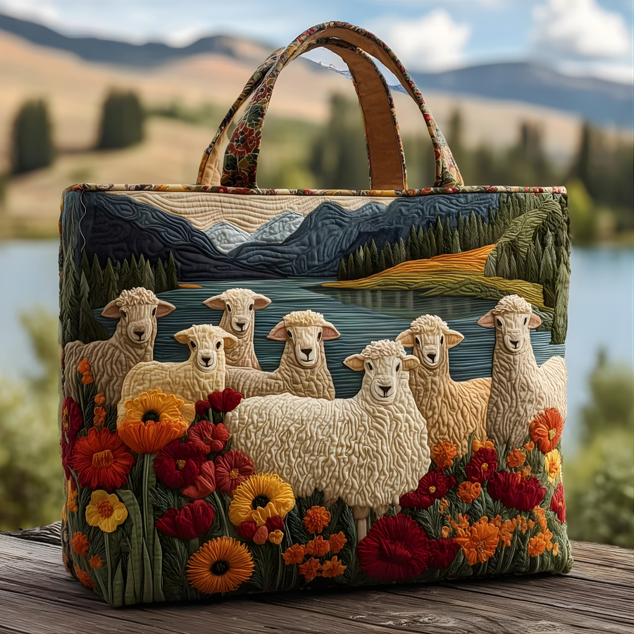 Rustic Lakeside Sheep Meadow | Handmade Quilted Tote