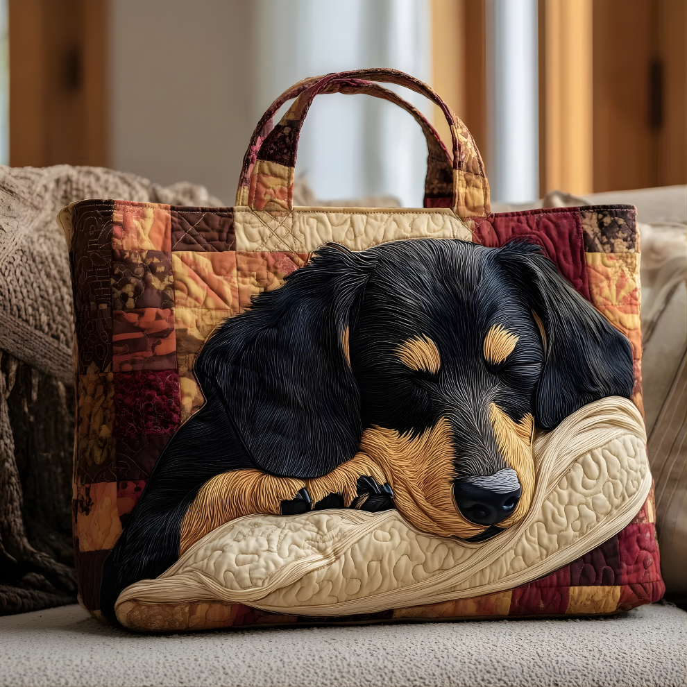 Sleeping Dachshund Dreams | Handmade Quilted Tote