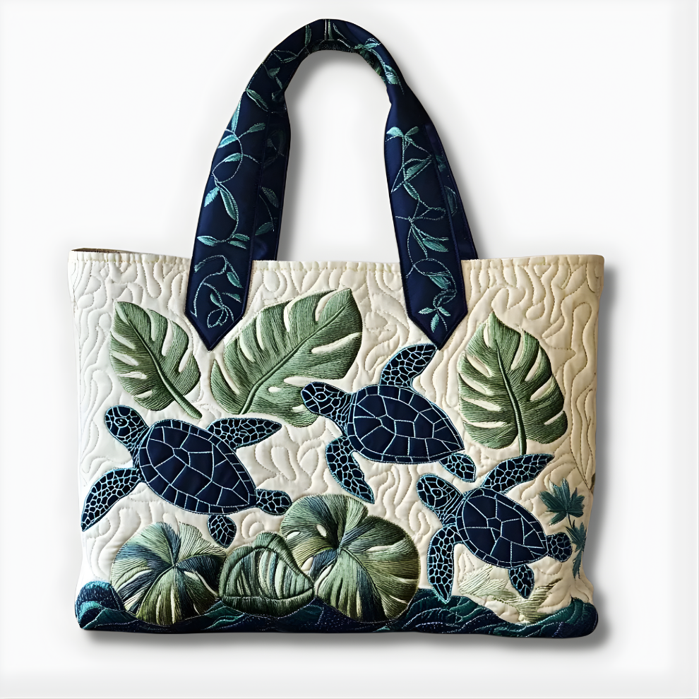Tropical Sea Turtle Leaves | Handmade Quilted Tote
