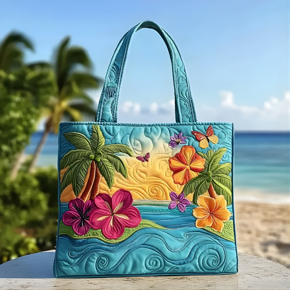 Tropical Sunset Paradise | Handmade Quilted Tote