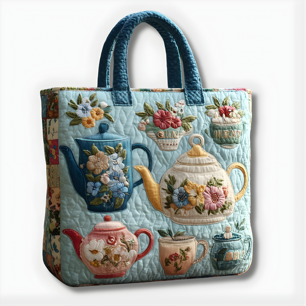 Vintage Floral Teapot Collection | Handmade Quilted Tote