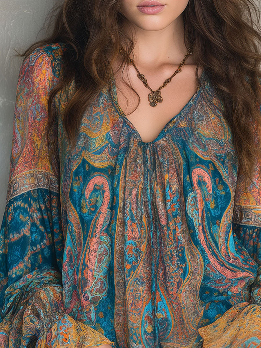 Selah™ Boho Paisley Chiffon Blouse