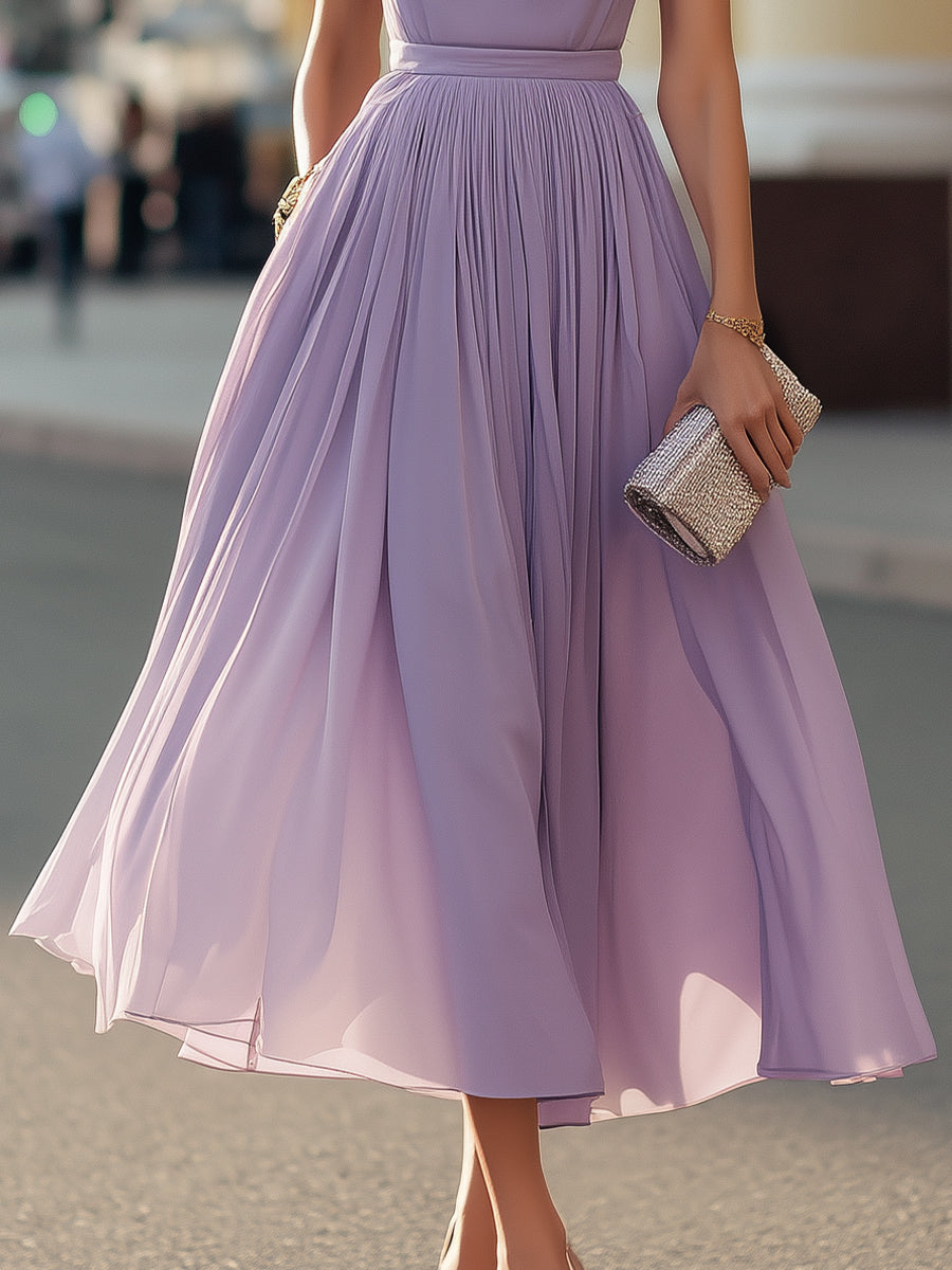 Sleeveless Pleated Waist Midi Dress