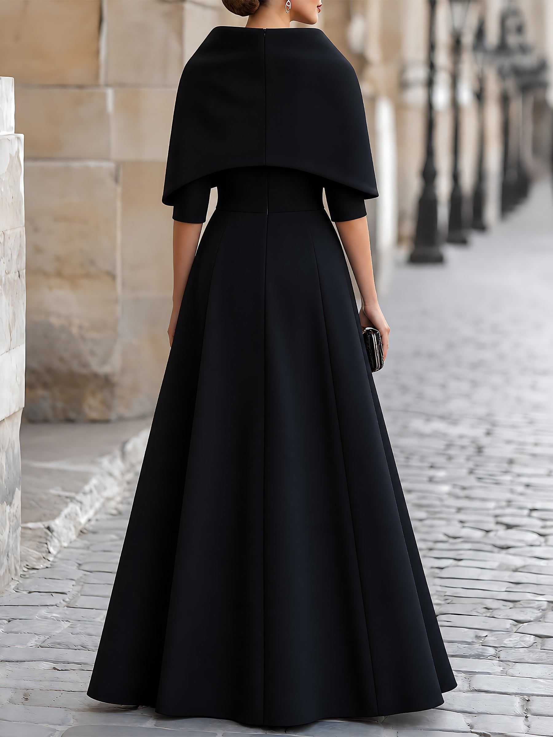 Cape-Collar A-Line Maxi Dress